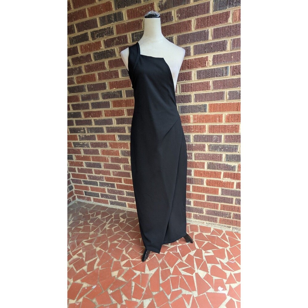 Sarah Pacini One Shoulder Wrap Panel Maxi Dress -Made Italy-Black- Size 1/Small